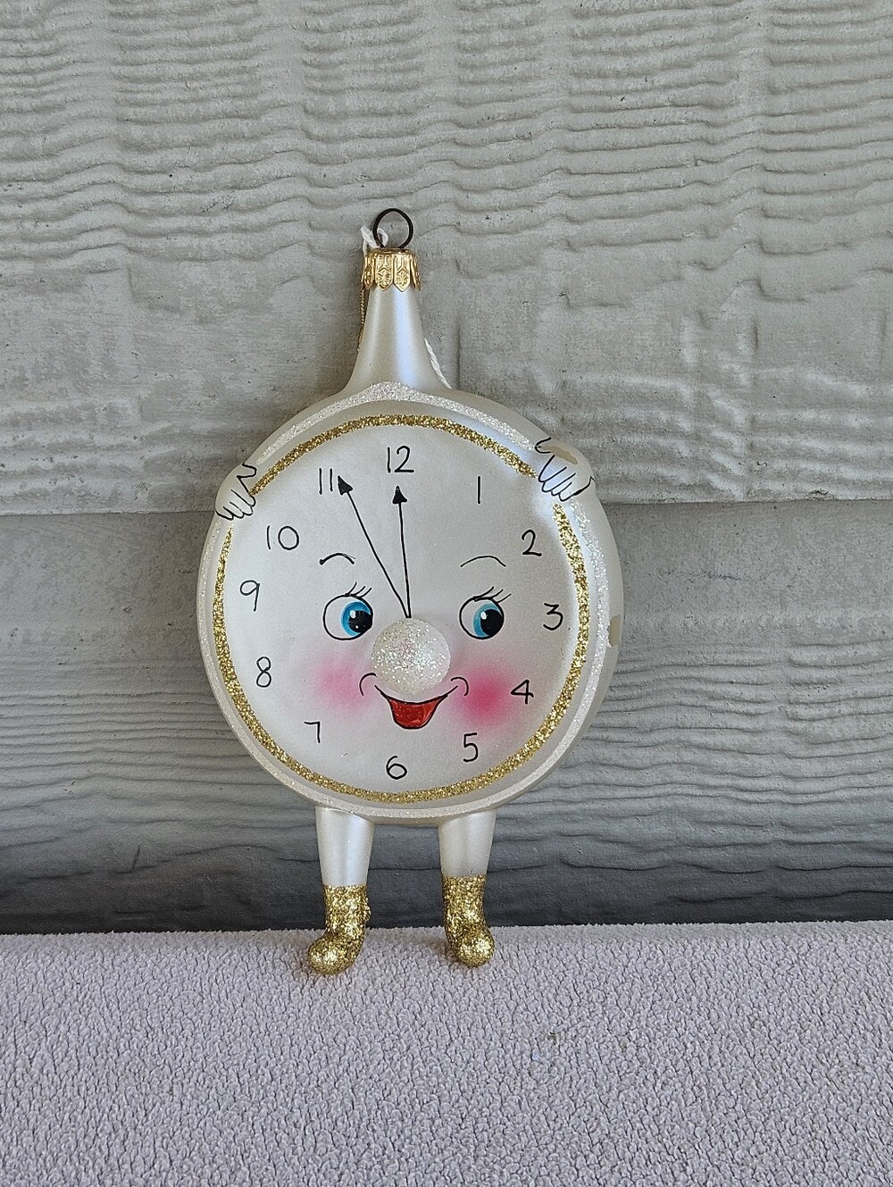 Lord & Taylor Soffieria De Carlini Glass Blown Clock Ornament Christmas White
